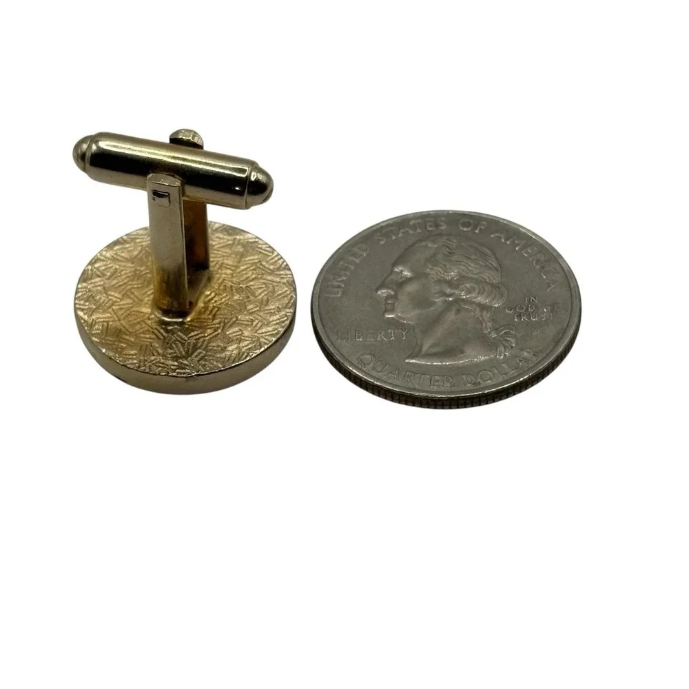 Vintage Cufflinks Round Gold‎ Tone Crescent Moon Wood Look Formal Men's Textured